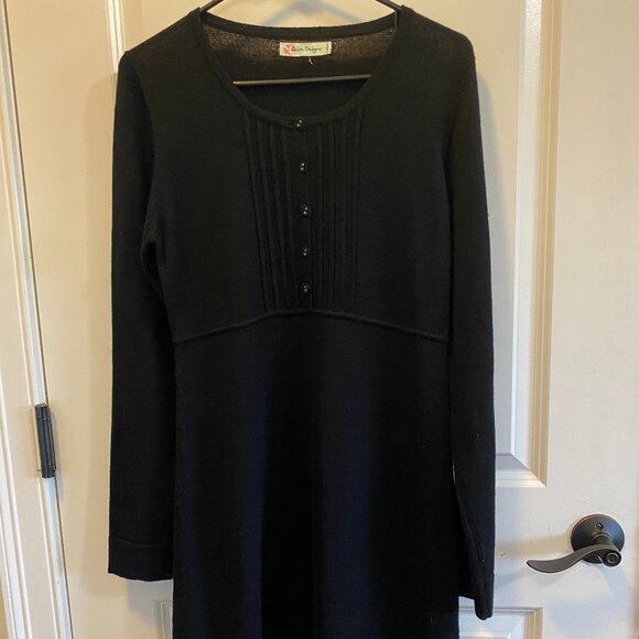 Carve Designs Black 100% Merino Wool Midi Long Sleeved Dress Women's M - Picture 1 of 9